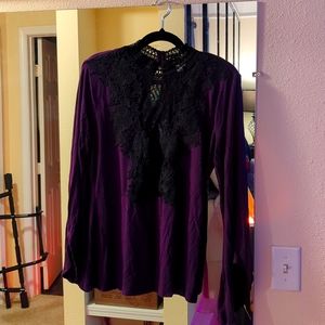 Venus women's purple with black lace transparent front..with bell sleeves...
